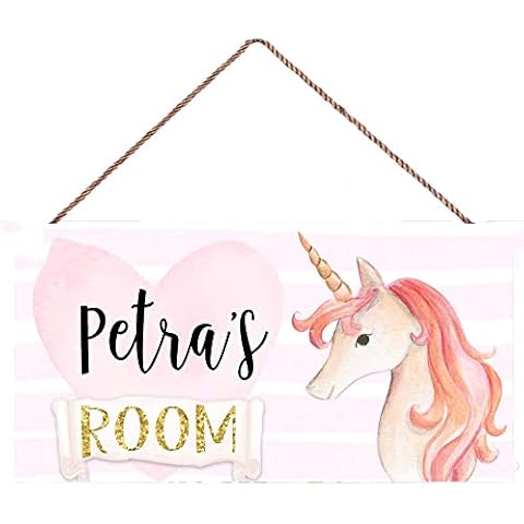 Personalized name's Orange Unicorn Door Sign Bedroom Nursery Wall Art Décor Gift Cover