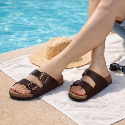 Image of KIDMI Women's Cork Footbed Casual Summer Sandals with Mild Arch Support | Double Adjustable Buckle Slides for Men with Memory Foam, Lightweight Unisex No-Break-In Sandals