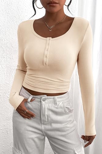 Image of PRETTYGARDEN Women's Fall Long Sleeve Henley T Shirts