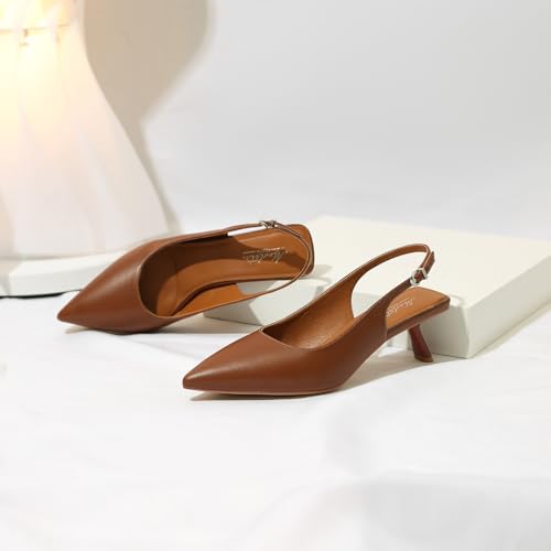 Image of Mostrin Kitten Heels for Women Pointed Toe Pumps Patent Leather Low Heel Slingback Heels with Buckle Dress Shoes for Dating Party Working