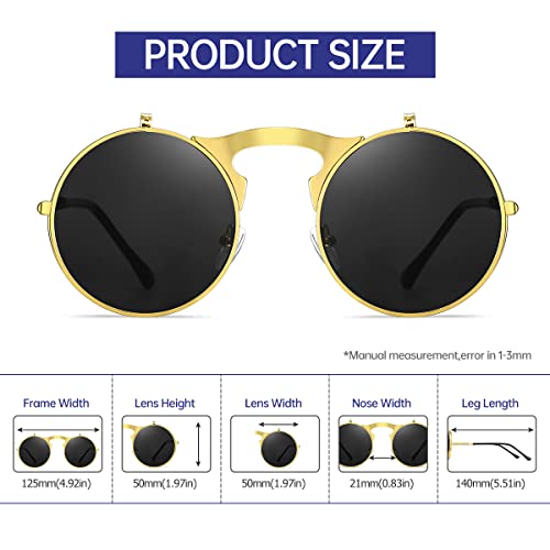 GYsnail Make the world clear Round Flip Up Sunglasses for Men, Flip-up Shades with Double Lenses, Small Hippie Eyewear3