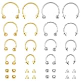 Yolev 16 piercings de nariz de herradura de 16 g, sin costuras, con bisagras, de acero inoxidable, para tabique, piercing de tabique, joyería para hélice, daith, tragus, cartílago para mujeres y