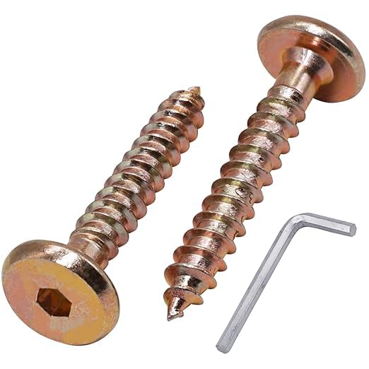 (Pack of 10) Yellow Zinc Plated Hex Socket Head Furniture Connector Bolts 1/4" x 1-9/16" (6.5 x 40 mm), Flat Head Furniture Bolts for Wood, with Hex Key Included