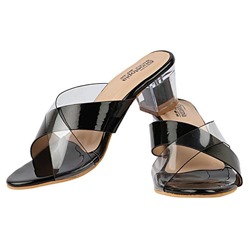 Image of Do Bhai Women Synthtic Material Back Open Cross Strep Block Heel Fashion Sandal