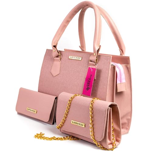 Bolsa Feminina Pasta + Bolsinha + Carteira Feminina (Rosa)