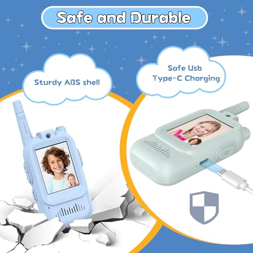 Image of Walkie Talkies for Kids Pack of 2, Rechargeable Long Range Two Way Radios Toys for Boys Girls Age 3-5, Outdoor Adventure Camping Hiking, Birthday with Pink Blue Design