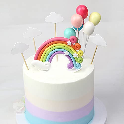 Xihuimay XH-DGCJ-CHLQ 15Pcs Cake Topper Birthday Set Happy Birthday Banner Topper Handmade Cupcake Topper Including Colorful Rainbow Clouds Balloon Stars Picks thumb #1