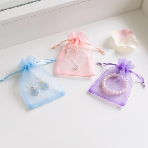 Image of joycraft 50Pcs Organza Gift Bags - 2.7x3.5 In Drawstring Mesh Jewelry Pouches, 10 Colors Organza Party Favor Bags for Birthday, Baby Shower, Wedding, Graduation