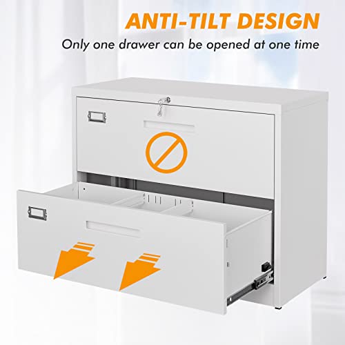 Stani Lateral File Cabinet With Lock, 2 Drawer Metal Filing Cabinet, Lateral Filing Cabinet With Lock For Home Office, Locking Metal Steel Wide File Cabinet For Legal/Letter A4 Size #TOP6