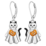 Pendientes de Halloween con diseño de gato y fantasma, para mujer, calabaza, plata de ley, fantasma, fantasma, para vacaciones, bruja, regalos de Halloween