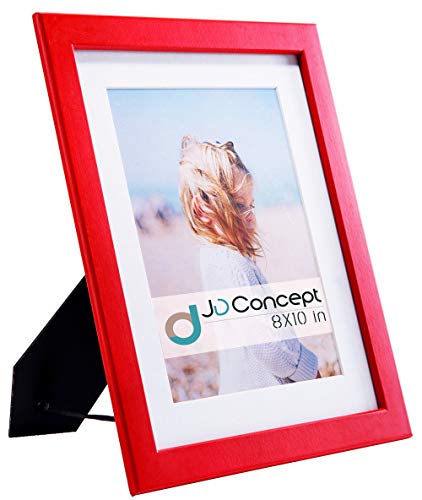 JD Concept 8x10 Soft-Red Wood Picture Frame with Glass Front, for Photo 6x8 with Mat or 8 x 10 Without Mat, Desk-top or Wall Mounted (Modern Design)