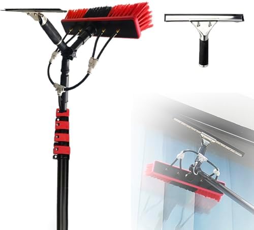 Professional 35cm Water Fed Pole Kit - 180° Rotatable Solar Panel Cleaning Brush & Squeegee with 20m Hose - Lightweight Extendable Window Washing Tool for High-Altitude Cleaning (3