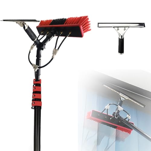 Kit professionale con asta di alimentazione dell'acqua da 35 cm con spazzola rotante a 180° e tubo espandibile da 20 m, perfetto per la pulizia di pannelli solari e finestre