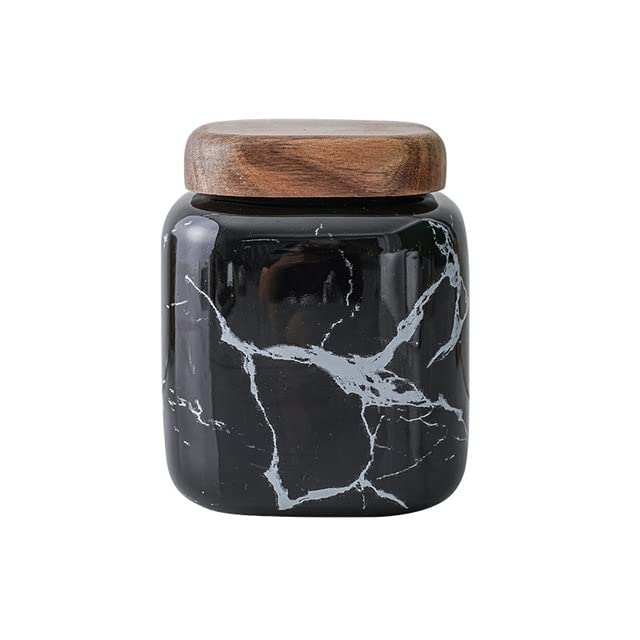 Kanister for Tee, Kaffee, Zucker, Vorratsgläser im chinesischen Stil, Vorratsgläser aus Glas, 650 ml, Keramik-Vorratsbehälter, versiegelte Kaffee-Vorratsflasche mit Holzdeckel, Gewürzglas (Farbe: B) (