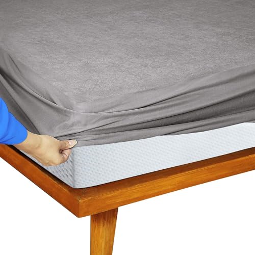 Image of Feelme Cotton Mattress Protector Single Bed Waterproof Mattress Cover for Single Bed 72X48 Inch / 6X4 Feet Grey Water Proof Gadda Cover