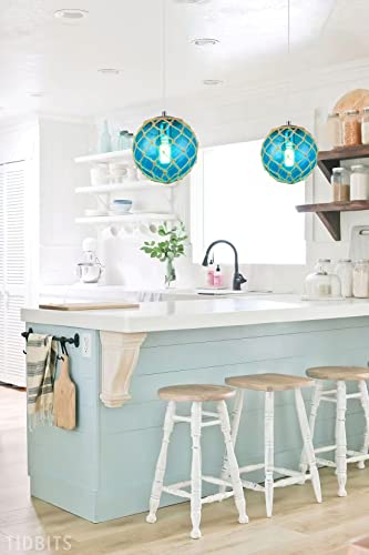 Blue Pendant Light Coastal Pendant Light Nautical Pendant Lighting Beach House Lighting Fixtures Ocean Lighting Fixture Coastal Hanging Light Fixtures Fish Float Glass Ball Lighting(Bulb Incl. - Image 3