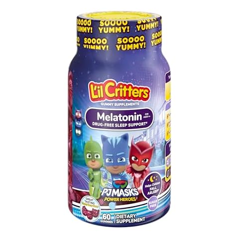 L'il Critters PJ Masks Gummy Melatonin Supplement for Kids, Drug-Free Sleep Support, 60 Gummies Cover