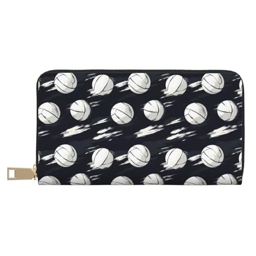 Cool White Baseball Print Wallet Women Men, Long PU Leather Wallets for Women, Cute Womens Travel Wallet Purse Pouch with Zipper Pocket