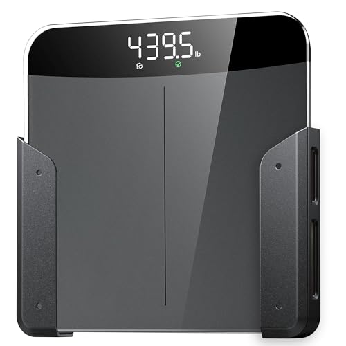 ELETIUO Wall-Mounted Scale Holder with Adhesive &Screws -Fits Most Digital Scales (Up to 1.2/30mm Thick) Anti-Slip Silicone Pads Space-Saving Bathroom/Bedroom Organizer-Easy to Install Black