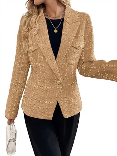 Mina Self 2025 Fall Women's Tweed Blazer Plaid - Slim Fully-Lined Fashion Casual Elegant Work Office Suit Jacket with Pockets4