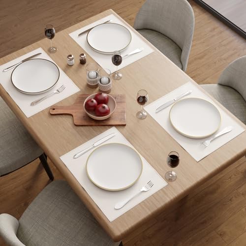 Image of Encasa XO Leather Dining Table Mats Set of 4 | Water Repellent & Heat Resistant Dining Table Mats | Washable & Easy to Clean Placemats for Kitchen Decor - 42x30 cm (Cream)