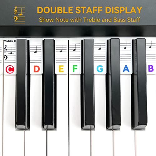 Image of Piano Notes Guide for Beginner, Removable Piano Keyboard Note Labels for Learning, 88-Key Full Size, Made of Silicone, No Need Stickers, Reusable and Comes with Box (Rainbow Colors）