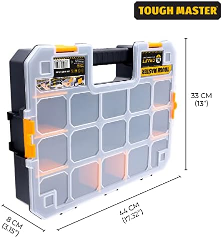 TOUGH MASTER 17-inch Stackable Storage Organiser for Screws, Nuts, Tools, Small Parts, Adjustable Compartments, black, TM-UPT-5022