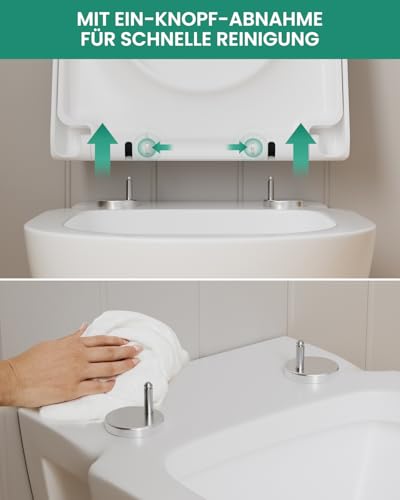ANYCEE Toilettendeckel mit Absenkautomatik 46x36.5 CM, WC Sitz aus Duroplast, Klodeckel mit Antibakterielle, Toilettensitz D-Form, WC Deckel mit Quick-Release,Toilettenbrille universal, Klobrille Weiß
