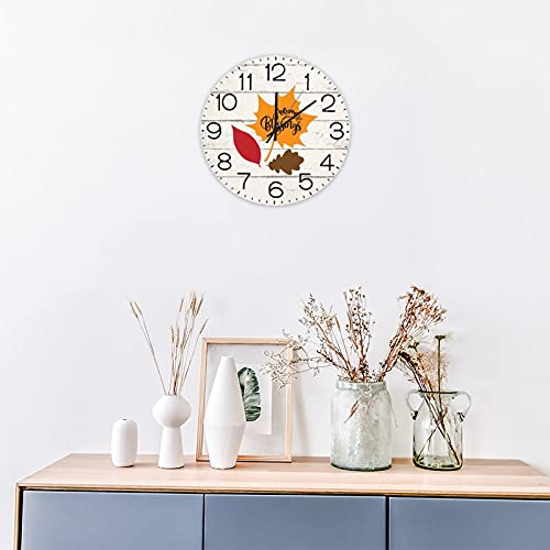 Autumn Blessings Wall Clock Maple Leaves Vintage Fall Wood Clock Battery Operated Quartz Silent Non-Ticking Clock Farmhouse Rustic Wood Wall Art Thanksgiving For Office School 10 Inch #TOP2