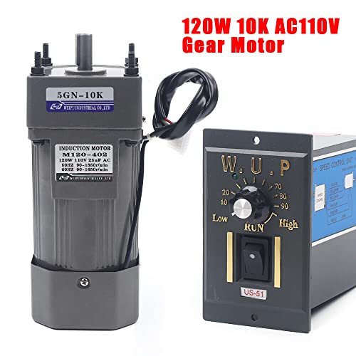 Dodoam AC Gear Motor Electric Variable Speed Controller Torque 1:10 0-135RPM 110V 120W Single Phase Electric Motor Reversible with Speed Controller for Industr