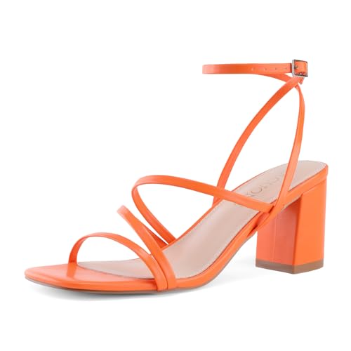 Image of LACUONE Strappy Heels for women Block Heels Square Toe Chunky Ankle Buckle Pump Heeled Sandals