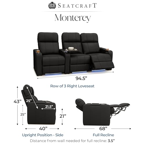 Image of Seatcraft Monterey Home Theater Seating Black Row of 3 Right Loveseat