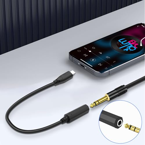 XMSJSIY USB typ C do 1/4 6,35 mm adapter do słuchawek USB C wtyczka do 1/4 cala TRS gniazdo stereo jack audio AUX adapter kabel do wzmacniacza miksera słuchawki laptop - 30 cm / 11,8 cala - 2 szt