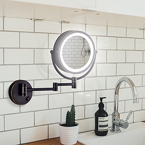 DOWRY Cosmetische spiegel zwart, decoratieve ronde wandspiegel in zwart, ronde badkamerspiegel met verlichting, make-up… - Image 5