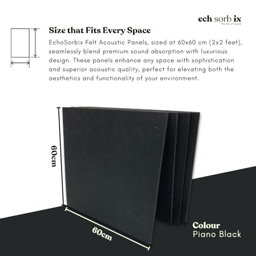 Image of MMT Acoustix Premium Felt Acoustic Panels for Offices, Bedrooms & Studios Sustainable PET Felt Panels for Echo Reduction & Sound Absorption 1x1 Ft, 9mm Thick Piano Black - Pack of 8