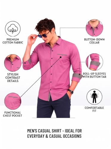 Image of Diverse Men's Cotton Shirt for Men | Regular Fit Full Sleeve Solid Casual Shirt with Spread Collar, Stylish Pocket Design, Standard Length | Formal Office Wear