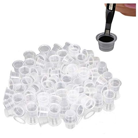 PIQIUQIU 100 Pieces Tattoo Ink Cap Cup Pot Medium Large Plastic Microblading Pigment Accessory Holder for Tattoo Machine, Tattoo Accessories, Tattoo Needles, Tattoo Kits (13 mm) Cover