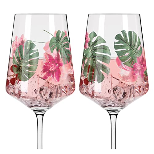 Foto von RITZENHOFF 6011001 Aperitifglas 500 ml - 2er Set - Serie Sommersonett Nr. 1, 2 Stück, Blütenmotiv - Made in Germany