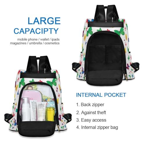 Mochila con diseño de mariposas coloridas mujer antirrobo casual bolsa 5
