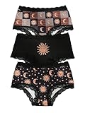 WDIRARA Women's 3 Pack Set Gothic Graphic Print Panties Lace Trim Mid Rise Underwear Briefs Black Small