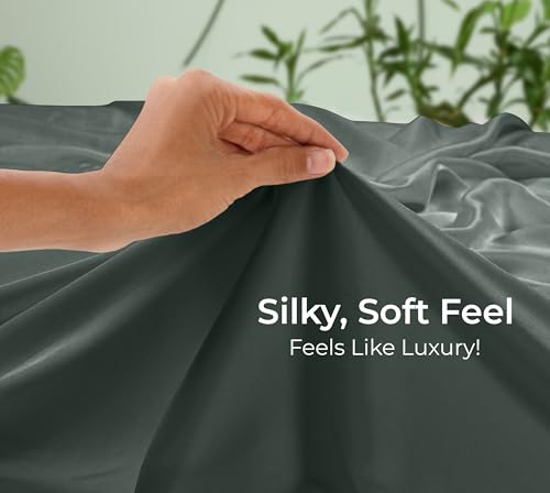 Image of Royale Linens Bamboo Viscose Twin Flat Sheets Only - Cooling Sheets - Organic Viscose Derived from Bamboo - Twin Size Flat Sheet Only - Top Sheet - Breathable & Silky Bedding (Grey)