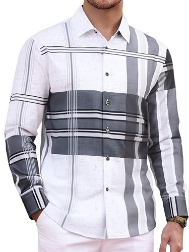 Alex Vando Mens Print Plaid Button Down Shirts Wrinkle Free 4-Way Stretch Casual Dress Shirt for Men3