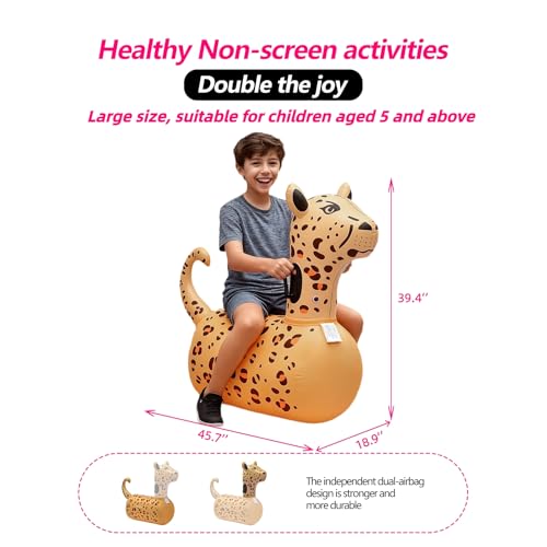 Inflatable Bouncy Leopard & Alpaca Toys 2PCS,Heavy Duty Giant Inflatable Bouncy Toys For Age 5+ with Air Pump ,Indoor Outdoor Ride On Bouncy Animal Hopper Toy,220lbs Load Capacity Gifts For Boys Girls by GEEQUFLOAT - Image 3
