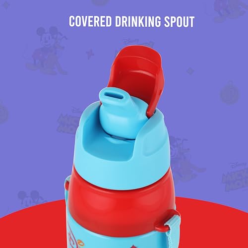 Image of CELLO Kidzbee Era 600 Insulated Kids Water Bottle 520 ml, Light Blue | 3D Touch & Feel Mickey Family Design One Hand Grip Lightweight Leakproof Easy Sip Flip Cap Insulated Water Bottle For School Kids
