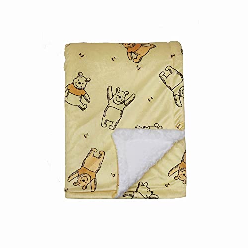 Image of Disney Cudlie Baby Winnie The Pooh MNK/Sherpa Blanket with Happy Days with Bees Print