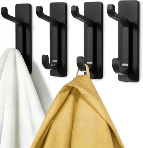 pickpiff Gancio Adesivo Da Parete, Porta Asciugamani Da Bagno, Ganci Adesivi Strofinaccio Da Cucina, Gancio Appendiabiti, Fissaggio a Parete Senza Foratura, Impermeabile, Antiruggine, Nero, 4 Pezzi