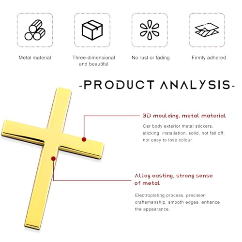 Image of 2 PCS Metal Christian Cross Emblem Stickers, 2.5 inchx1.8 inch Alloy 3D Car Cross Sticker Badge, Self-Adhesive Emblem Decal Decoration for Auto Trunk Tailgate Fenders, Car Exterior Decal (Silver+Golden)