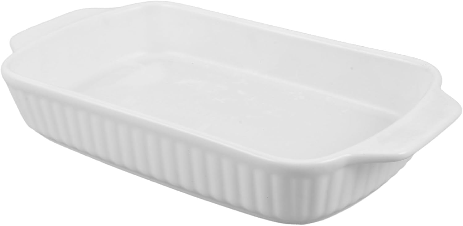 Generic Ceramic Casserole Lasagna Pan: Deep Rectangular Dish with Handles Deep Bakeware for Kitchen Baking Roasting Serving - White