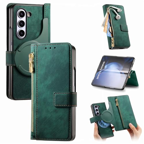Étui portefeuille magnétique pour Samsung Z Fold 5 amovible vert