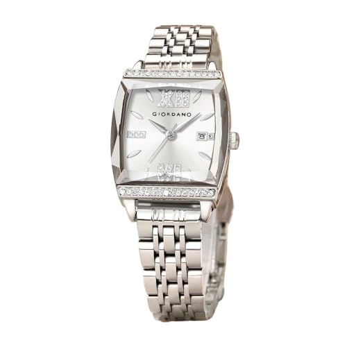 Image of Giordano Analog Watch for Women - Elegant Square Cut-Glass Dial, Crystal Roman Numerals, Stainless Steel Strap - Stylish Luxury Timepiece & Gift - GZ-60117